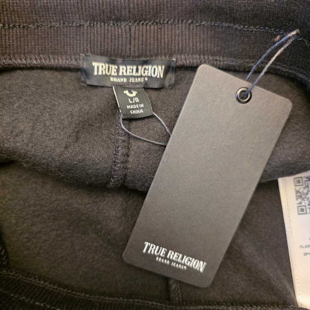 NWT True Religion Black Gold Gothic Logo Flare Sweatpant Y2K Bell Bottom Joggers - Picture 10 of 13